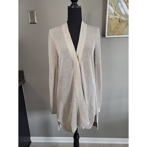 CHICO'S Womens Sparkle Gold Beige Open Knit Cardigan Medium Size 1